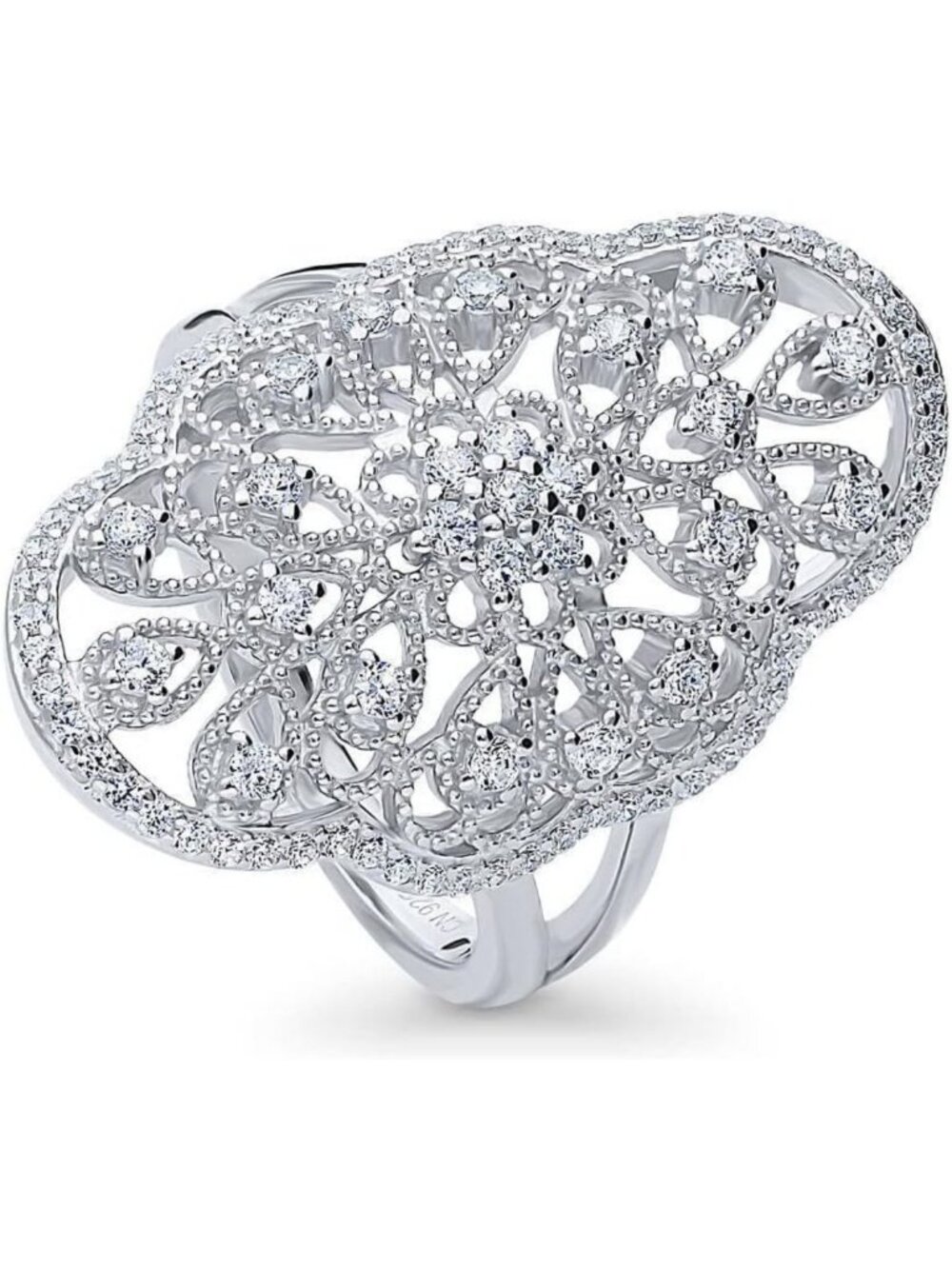 Elegant Sterling Silver Art Deco Flower Cocktail Ring with CZ for Women